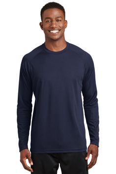 Sport-Tek ® Dry Zone ® Long Sleeve Raglan T-Shirt. T473LS - TRUE NAVY - XS | Sport-Tek Athletic Dry Zone Long Sleeve Raglan T-Shirt in True Navy Blue Size XS | Polyester Mens Workout Pants, T Shirt Template, Work Wear Women, Athletic Apparel, Zip Sweatshirt, Mens Fitness, Dri Fit, Womens Bottoms, Shirts Tops