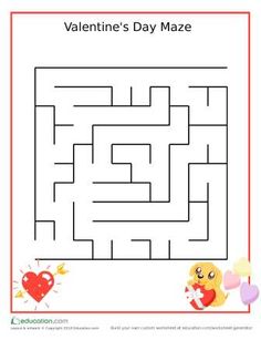 a valentine's day maze is shown in the middle of a page with an image of