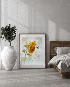 Sunflower Watercolor Painting Floral Room Decor, Botanical Gallery Wall, Art Sunflower, Sunflower Wall Art, Floral Room, Sun Flowers, Popular Flowers, Flowers Digital