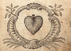 an old drawing of a heart in a frame