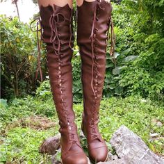 Clockwork Fairy' Over Knee High Boots In Milk Chocolate Size 7.5 Never Been Worn! They Are The First Color (Darker Brown). Message For More Pictures. Armor Boots, Over Knee High Boots, Medieval Boots, Leather Boots For Women, Elf Boots, Fairy Shoes, Fair Outfits, Boots Ideas, Elf Clothes