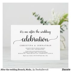 a white card with the words happily ever after brunch on it next to some flowers