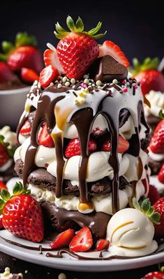 chocolate cake with strawberries and whipped cream on top