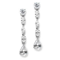 Linear CZ Silver Plated Wedding and Prom Earrings Cubic Zirconia Bridal Earrings, Earrings For Wedding, Formal Earrings, Prom Earrings, Cubic Zirconia Earrings, Cz Earrings, Zirconia Earrings, Diamond Drops, Diamond Drop Earrings