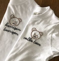 The sweetest hand embroider tee for the little bear in your life. Shirt Details: 100% combed ring spun cotton fine jersey Please size up if you are in between sizes as shirts will shrink after wash/dry Size chart in images to reference Any questions - please message me. Returns and Exchanges: I do not accept returns on personalized pieces but will be happy to discuss any issues via messages. Thanks for visiting Sweet Olive Street! Check us out on Instagram for more behind the scenes - @sweetoliv White Family Matching T-shirt With Embroidered Text, Family Matching White T-shirt With Embroidered Text, White Embroidered T-shirt For Family Matching, Cute T-shirt With Machine Embroidery And Short Sleeves, White Cotton Tops With Bear Print, White Bear Design Short Sleeve Tops, Cute White T-shirt With Machine Embroidery, White Short Sleeve Top With Bear Design, Cute Machine Embroidered Short Sleeve T-shirt