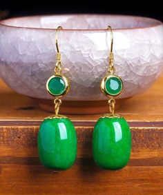 Art Green 14K Gold Dry Green Jade Drop EarringsMade of fine 14K Gold Dry Green Jade.Measurement: 4.8cm/1.872" * 1.8cm/0.702". Matches easily with daily hairstyle, dresses & Shirts Black Top Summer, Striped Shirt Women, Daily Hairstyles, Art Green, Shoe Art, Green Jade, Jade Green, Black Print, Sterling Silber