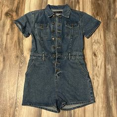 Jean Romper. New. Never Worn. Perfect Condition. Very Well Made. Fitted Jumpsuits And Rompers With Pockets, Fitted Short-length Jumpsuits And Rompers With Pockets, Fitted Blue Denim Jumpsuit, Short Length, Fitted Blue Denim Jumpsuit Short Length, Fitted Short-length Blue Denim Jumpsuit, Khaki Romper, Jean Romper, Velvet Romper, Satin Shorts