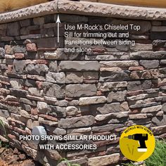 an image of a stone wall with instructions to install the top and bottom pieces on it