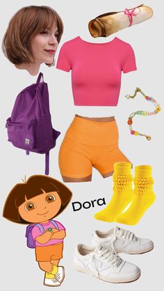 #dora #doratheexplora #halloweencostume #outfitidea Dora And Backpack Costume, Dora And Swiper Costume, Dora Outfit Ideas, Dora Halloween Costume College, Dora Costume Women, Character Day Outfits Spirit Week, Dora And Boots Costume, Dora Cosplay, Dora Halloween Costume