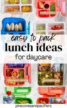 lunch boxes filled with food and the words easy to pack lunch ideas for daycare