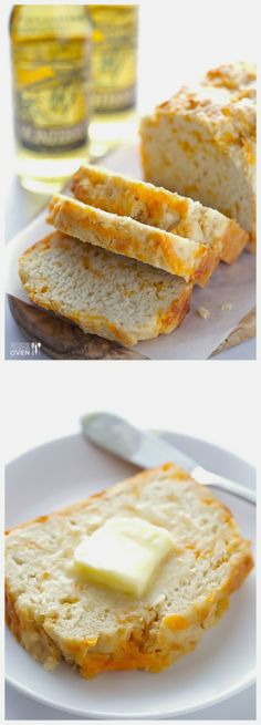 two pictures of bread and butter on a white plate