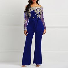 Women Jumpsuit Luxury Patchwork Mesh illusion lace Off Shoulder with Long Sleeves Item Type: Jumpsuits & RompersMaterial: Polyester,Cotton,AcrylicType: JumpsuitsLength: Full LengthFit Type: REGULARPattern Type: FloralDecoration: LaceLength: Full LengthTrousers Shape: Wide LegsEmbellishment: Patchwork,Lace,Lace-Up Lace Long Sleeve Jumpsuits And Rompers For Party, Elegant Long Sleeve Lace Jumpsuits And Rompers, Asos Jumpsuit, Patchwork Fashion, Formal Jumpsuit, Women Jumpsuit, Off Shoulder Romper, Off Shoulder Jumpsuit, Jumpsuit Dressy