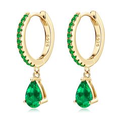 Description & Details The green of emeralds is the color of life and spring, year after year. And, for centuries, it has been the color of beauty and eternal love. • Material: Solid 925 Sterling Silver ∙ Emerald • Finish: Hypoallergenic ∙ Gold Plating• Dimensions: 13.5 x 21.4 mm each• All our work is custom made by hand with love