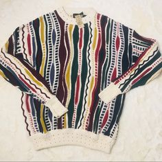 Vintage 90s Structure Coogi Style Nwt Crewneck Pullover Sweater Men's Xl. Length-30 Pit-23 90s Style Cotton Sweater For Fall, Vintage Multicolor Winter Sweatshirt, Remade Sweaters, Reselling Clothes, Coogi Sweater, Sweaters Vintage, 90s Men, Grandma Sweater, Pullover Sweater Men