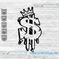 a dollar sign with the word king and queen in black ink on white wood background