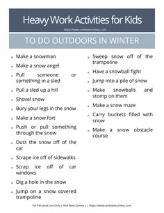 an activity sheet for kids to learn how to read the words in winter and snow