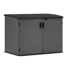 an outdoor storage cabinet with doors open