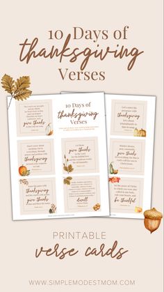 the 10 days of thanksgiving versies printable vose cards