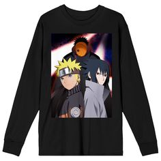 a black long sleeve shirt with an image of naruta and sashika