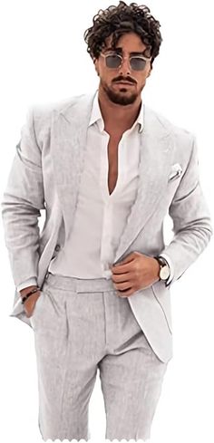 Product details Fabric type 50% Linen, 30% Cotton, 20% Viscose;Linen Suit for Men Package includes:Jacket+Pants, 2-Piece Suit. Care instructions Dry Clean Only Origin Imported SIZE CHART 【How to choose Size】XXS≈US 34,XS≈US 36,S≈38, M≈US 40,L≈US 42,XL≈US 44,XXL≈46,3XL≈US 48,4XL≈US 50,5XL≈US 52,6XL≈US 54. Our items are true to size, please refer to size chart under description. About this item 【Suit Feature】Our linen suits for men is made of superior linen. Skin-friendly, soft, breathable, lightwe White Business Suits With Pockets, Summer Suit Collar Sets With Pockets, Business Casual Suits For Summer, Summer Business Casual Suits With Pockets, Business Sets With Pockets For Spring, Spring Business Sets With Pockets, Business Casual Suits With Pockets For Summer, Business Casual Summer Suits With Pockets, Business Casual Summer Suits