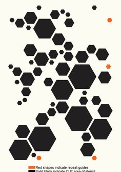 an orange and black poster with hexagonal shapes