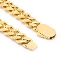 LA Cuban bracelet gold is designed in Los Angeles using Premium 316L Stainless Steel coated with 14k gold, which secures an outstanding shine and durability. This solid bracelet would never go unnoticed due to its 8mm golden Cuban chain and polished front plate that’s easily customized with engravings at any engravement service. This is a Cuban-link style bracelet with links that twist into a cable-like design, which makes for a traditional and classic look. Add this item to your accessories col Gold Cuban Link Necklace In 14k Solid Construction, 14k Yellow Gold Cuban Link Bracelet, Luxury Gold Cuban Link Necklace With Solid Construction, Gold Cuban Link Necklace With Solid Links As Gift, Gold Plated Chain Bracelet With Polished Finish, Luxury Gold Tarnish Resistant Bracelet, Luxury Tarnish Resistant Gold Bracelet, Gold Cuban Link Tarnish Resistant Bracelet, Gold Plated Cuban Link Bracelet With Gold Chain