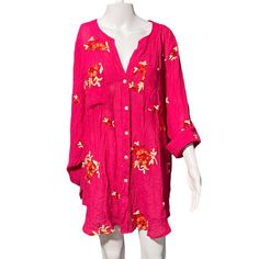 Made By Fig & Flower. Pink Top With Embroidered Floral Pattern. Features Front Pockets And 3/4 Length Sleeves That Can Be Rolled Up. Material: 55% Polyester, And 45% Rayon. Size 2x. Approximate Measurements: 23"Ptp And 30"L. Nwt, No Flaws. Fig Flower, Womens Flannel Shirt, Classic Blouses, Floral Button Up, Flannel Women, White Caps, Purple Plaid, Flower Tops, Denim Button Down