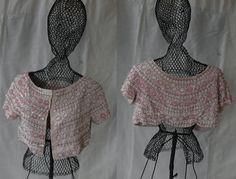 "Wonderfully intricate beading. Sold as is - the thread is not consistent throughout (please see photos). Hook and Eye closure at front and gathered hem at back. Slight discoloration at front (see photo). measurements:  bust - 17.5\" length of garment - 11\" Measurements are taken in inches with garments laying flat and across seam to seam. All sales are final! If you have any questions regarding provenance on any garment, don't hesitate to ask! Most of our unique pieces have been gathered from Pink Cropped Blouse For Party, Pink Embellished Fitted Crop Top, Fitted Pink Choli For Festival, Pink Fitted Bohemian Choli, Fitted Bohemian Pink Choli, Pink Shrug, Velvet Duster, Jacket Summer, French Girl Style