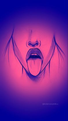 a drawing of a woman with her mouth open and tongue hanging out in front of the camera