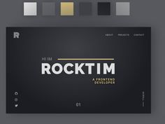 a black and gold business card with the word rocktim on it's side