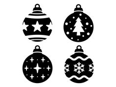 four christmas ornaments are shown in black and white