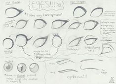 a drawing of different shapes and sizes of eyeliners on a sheet of paper