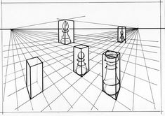 a line drawing of an object in the middle of a room with three doors and one door open