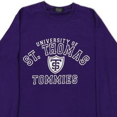 Description:Vintage St. Thomas University purple Mv Sport sweatshirt, fits small.GENDER: womens CONDITION: very good.STYLE: sweatshirtERA: 1990sCOLOUR: purpleFABRIC: cotton Purple Collegiate Cotton Tops, Cornell University Sweatshirt, Sports University Logo Cotton Sweatshirt, University Red Collegiate T-shirt Crew Neck, Vintage University Sweatshirt, College Sweatshirt, Russell Athletic, Sports Sweatshirts, Wholesale Shoes