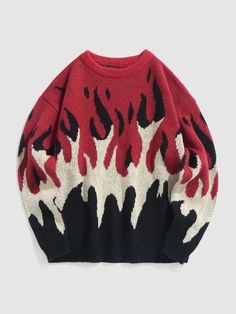 Flame Graphic, Aesthetic Crewneck, Aesthetic Sweaters, Graphic Y2k, Sweater Y2k, Best Boyfriend Gifts, Fire Flame, Pull Oversize, Graphic Sweaters