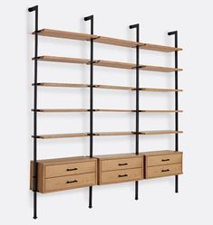 the shelving unit is made from wood and metal