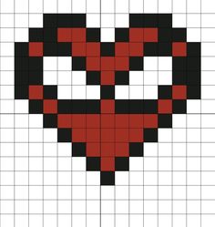 a heart made out of squares with red and black dots on the middle, as if it were in pixel art