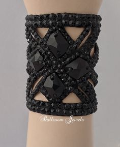 Ballroom Bracelet Four Galactic Jet Black crystals Ballroom Dance Jewelry, Black Beaded Bangle Bracelets For Party, Adjustable Black Crystal Rhinestone Bracelet, Black Beaded Crystal Bracelet For Party, Adjustable Black Crystal Bracelet With Rhinestones, Black Crystal Bracelets With Rhinestones, Black Crystal Bracelets For Party, Adjustable Black Crystal Bracelet, Black Beaded Stretch Bracelet For Party