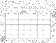 the october calendar with halloween items on it