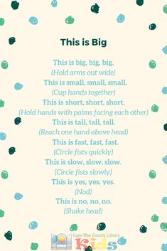 a poem written in blue and green on a white background with polka dotes around it