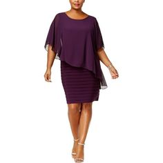 Manufacturer: Betsy & Adam Style Type: Cocktail Dress Collection: Betsy & Adam Sleeve Length: Kimono Sleeves Material: 100% Polyester Fabric Type: Matte Jersey Specialty: Shutter Pleat Sku: BH5802796 Size: 22W.  Color: Purple.  Gender: female.  Age Group: adult. Chiffon Capelet, Chiffon Cape, Chiffon Overlay, Overlay Dress, Bride Clothes, Review Dresses, Seville, Plus Size Dress, Mother Of The Bride Dresses