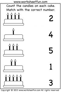 worksheet for counting the candles on each cake to make it look like they have numbers