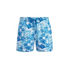 Vilebrequin swim shorts in floral print Approx. 6" inseam Elasticized drawstring waist Side slip pockets Back flap pocket Two back eyelets Relaxed legs Nylon/elastane Lining: Organic cotton Hand wash, machine wash cold, line dry Made in Italy Tropical Print Swim Shorts, Beachwear Swim Trunks With Floral Print For Poolside, Hawaiian Style Shorts With Built-in Shorts For Poolside, Tropical Style Shorts For Pool, Blue Tropical Print Shorts, Tropical Short Length Bottoms For Pool, Tropical Style Short Length Pool Bottoms, Tropical Style Short Pool Bottoms, Tropical Style Short Swim Trunks With Elastic Waistband