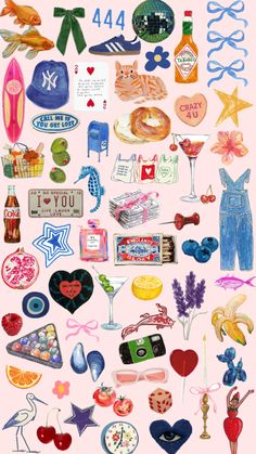 a collage of various items on a pink background with the words, i love you