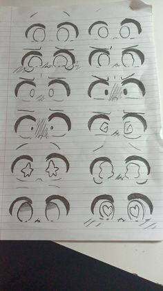 a piece of paper that has some drawings on it with different facial expressions and eyes