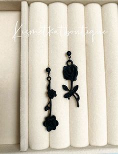 Each earring features an asymmetrical design, with intricately detailed black rose flowers that dangle delicately from your ears. The asymmetry adds a touch of artistry and uniqueness to your look, making these earrings a perfect choice for those who appreciate creativity in their accessories. Size：one is 4.5cm and the other is 4cm The black rose design exudes a sense of sophistication and timeless beauty. Whether you're dressing up for a special occasion or adding a touch of elegance to your ev Black Rose Flower, Asymmetrical Design, Rose Design, Black Rose, Etsy Earrings Dangle, Rose Flower, Timeless Beauty, Flower Designs, Special Occasion