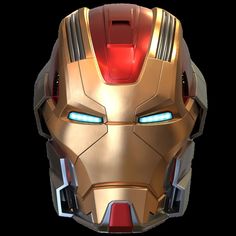 an iron man helmet with glowing eyes