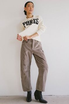 Paris graphic stretch cable knit sweater Barrel Jeans, Corduroy Material, Cable Knit Sweater