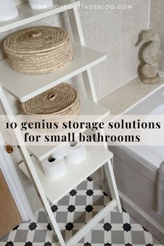 a bathroom with black and white checkered flooring, two shelves holding toilet paper