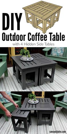 diy outdoor coffee table with 4 hidden side tables